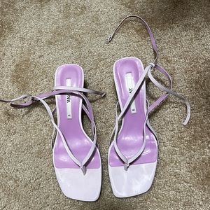 ZARA WOMENS PINK KITTEN HEEL SANDALS